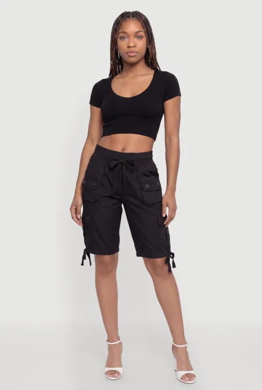 High Waisted Cargo Pocket Drawstring Shorts made by Rainbow