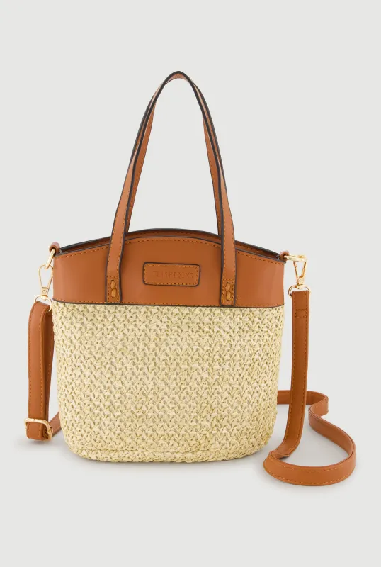 Straw Crossbody Bag with Faux Leather Straps made by Rainbow
