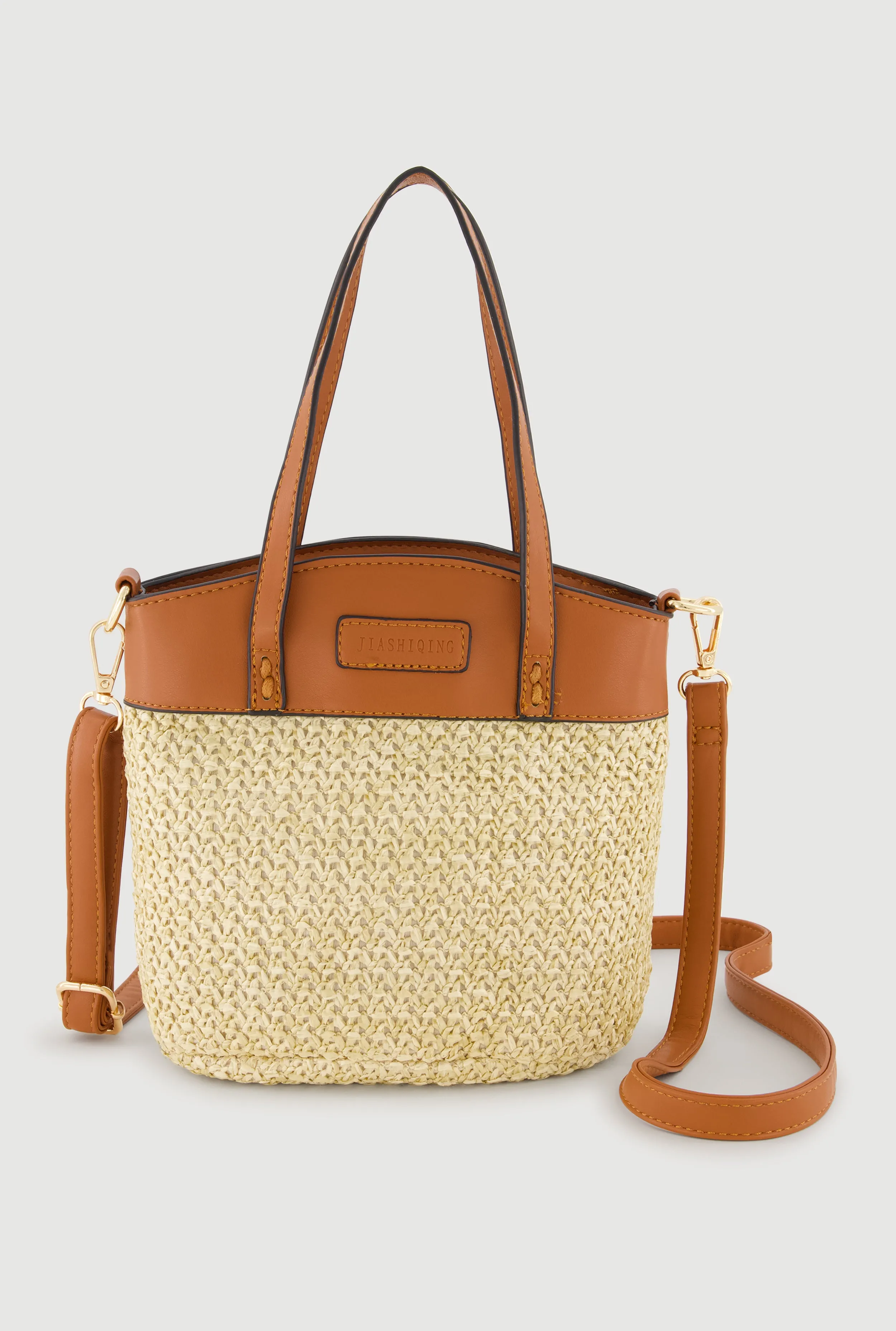 Straw Crossbody Bag with Faux Leather Straps sold by Rainbow
