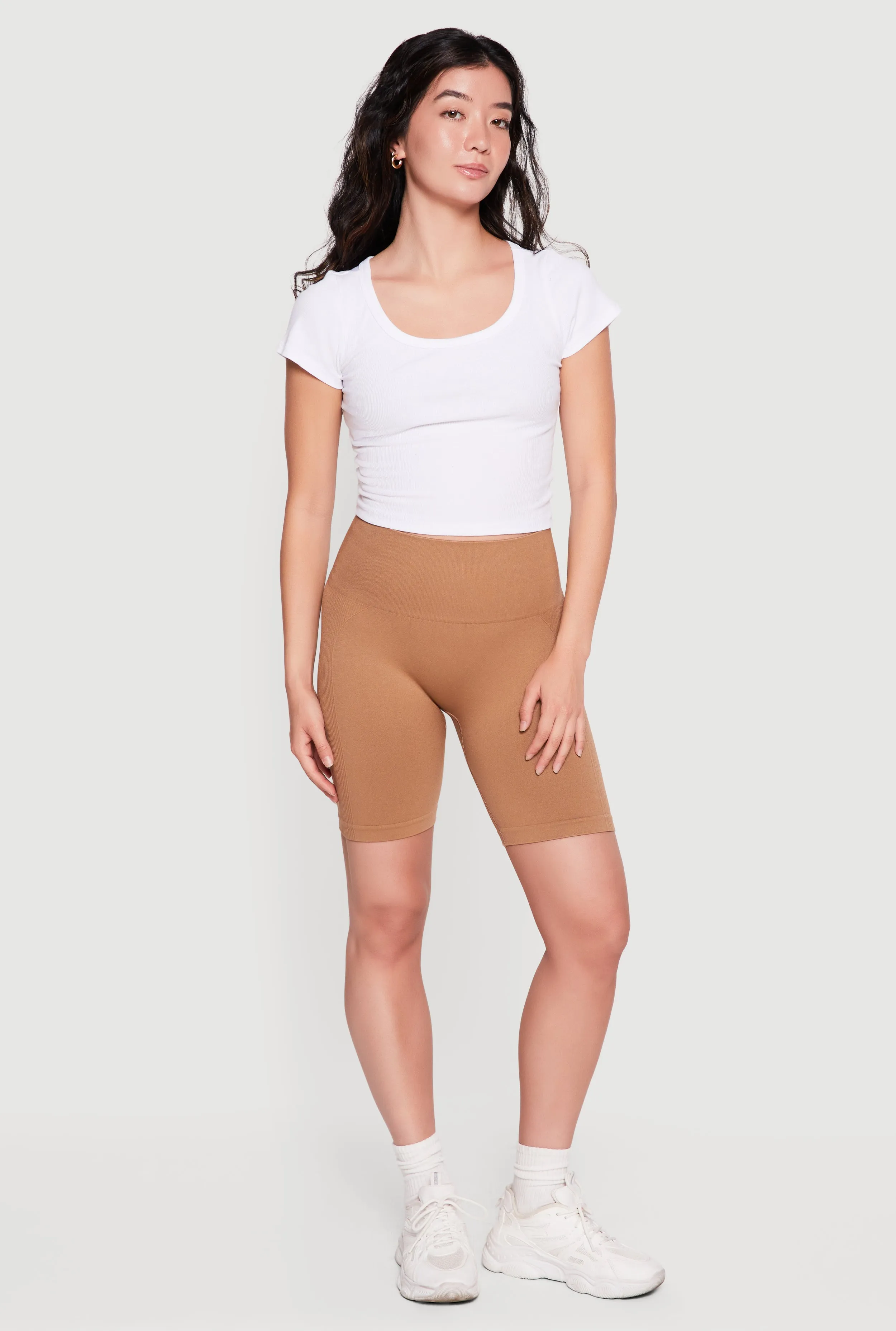 High Waisted Compression Rib Shorts with Butt Scrunch Ruching sold by Rainbow