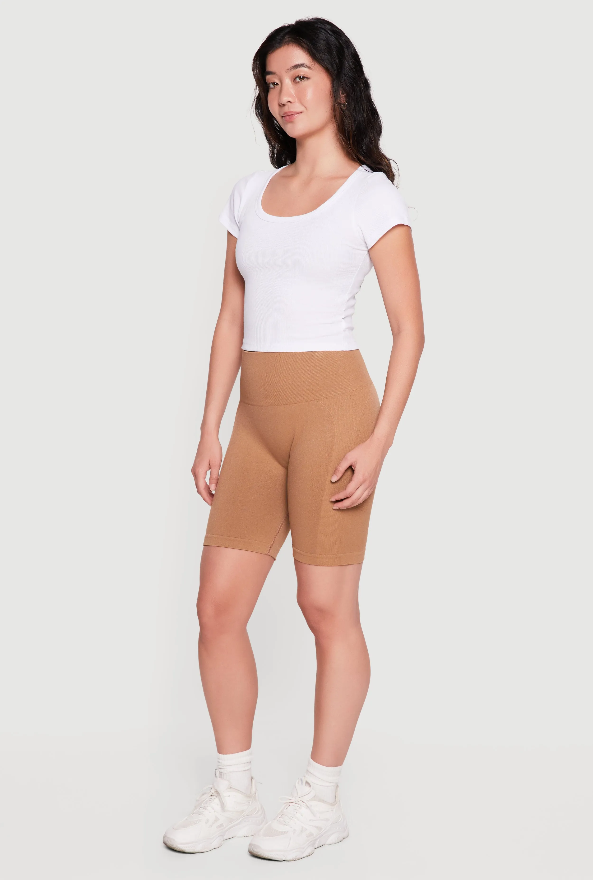 High Waisted Compression Rib Shorts with Butt Scrunch Ruching sold by Rainbow product image thumbnail 2