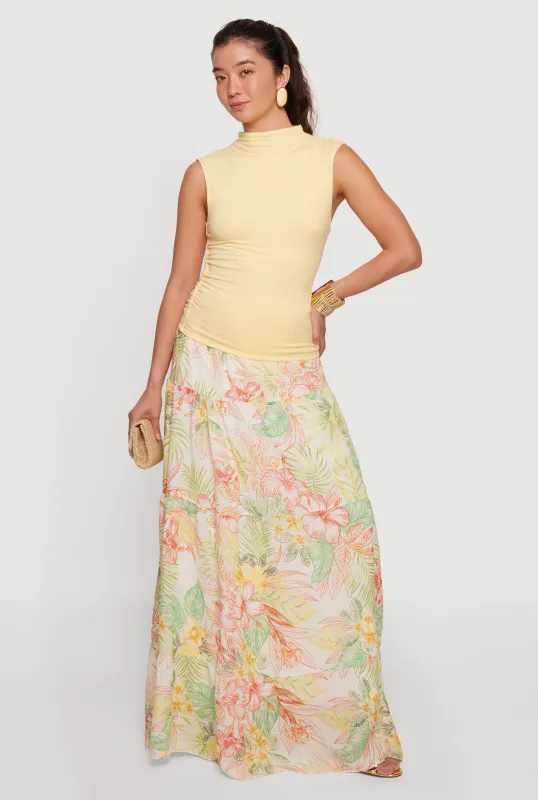 Patterned Tiered Maxi Skirt made by Rainbow