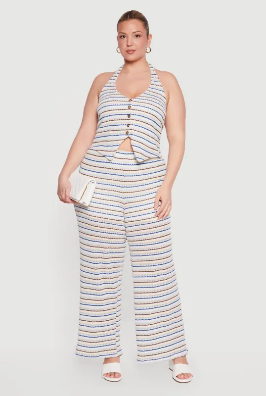 Plus Size Striped Wide Leg Pull On Pants made by Almost Famous