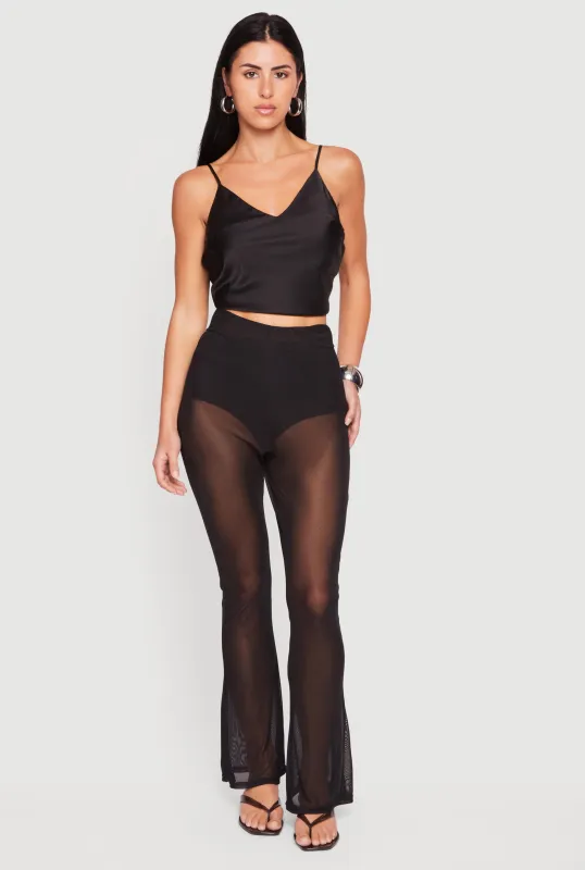 High Waisted Sheer Mesh Flare Leg Pants made by Rainbow