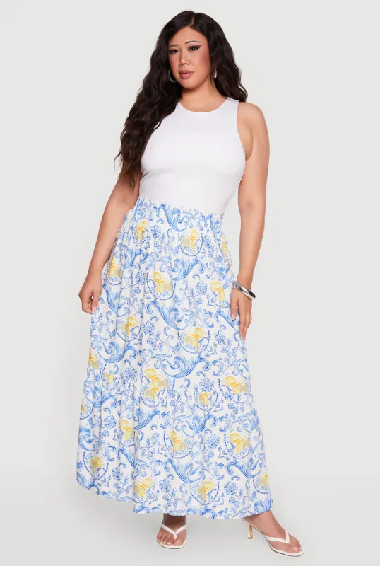 Plus Size Floral High Waisted Maxi Skirt made by Rainbow