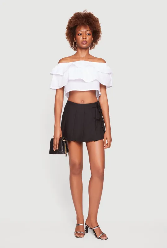 Double Side Tie Pleated Mini Skirt made by Rainbow