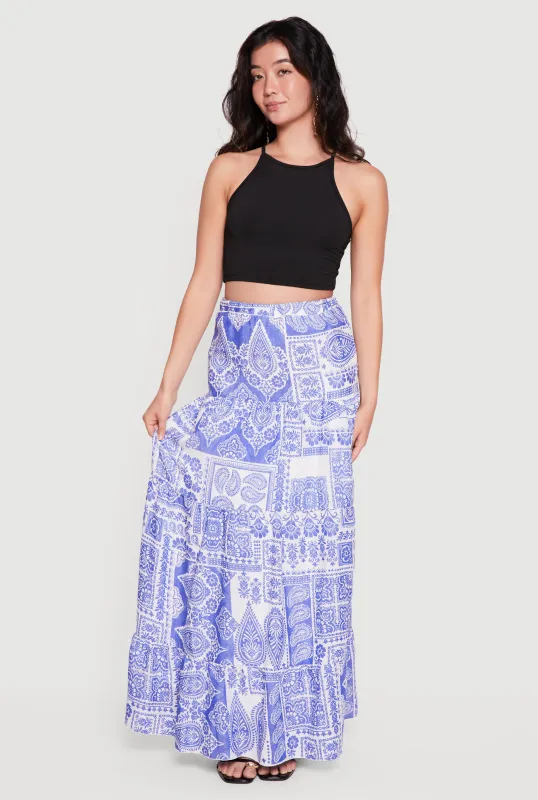 Patterned Tiered Maxi Skirt made by Rainbow