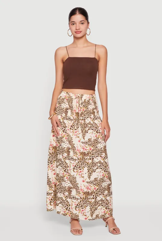 Floral Animal Print Smocked Drop Waist Maxi Skirt made by Rainbow