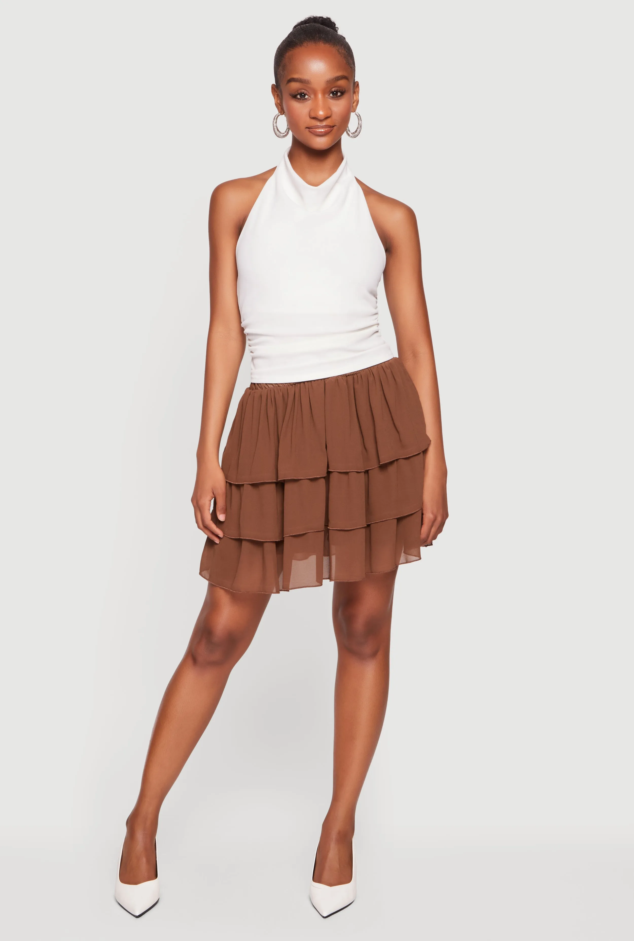 High Waisted Tiered Mini Skirt with Shorts Lining sold by Rainbow
