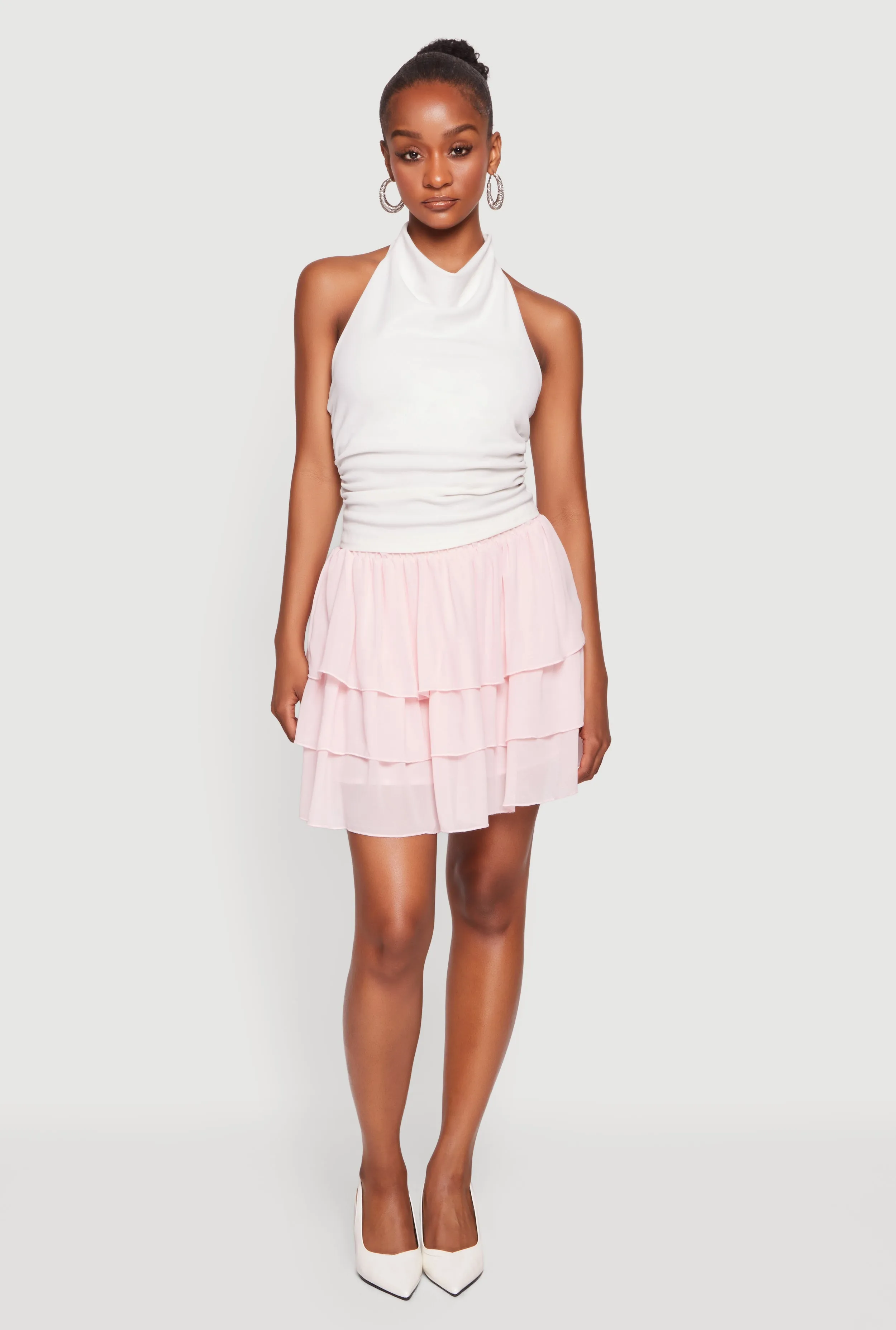 High Waisted Tiered Mini Skirt with Shorts Lining sold by Rainbow