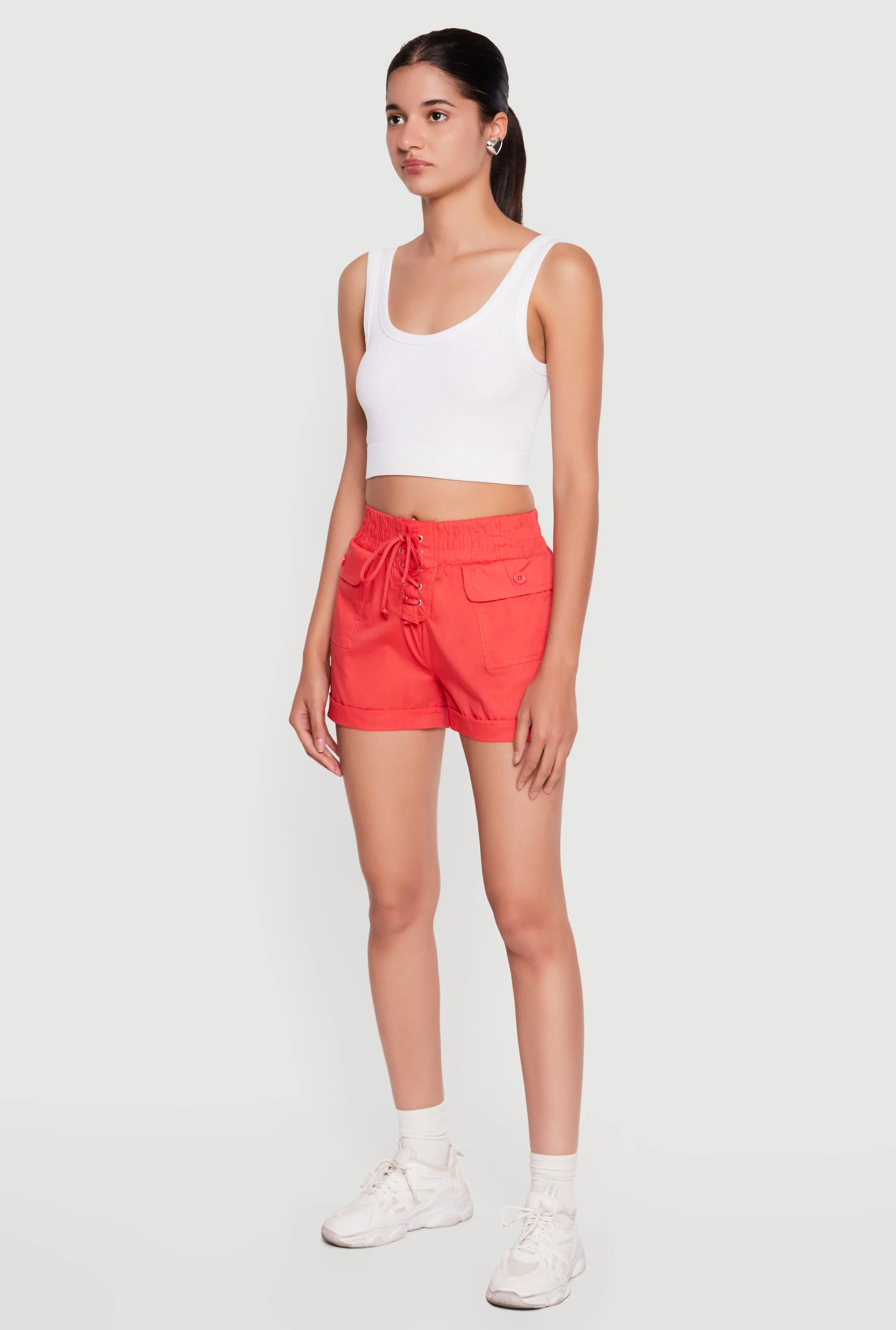 Lace Up Smocked Waist Poplin Shorts sold by Rainbow product image thumbnail 2