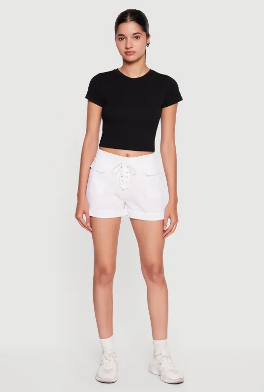 Lace Up Smocked Waist Poplin Shorts made by Rainbow
