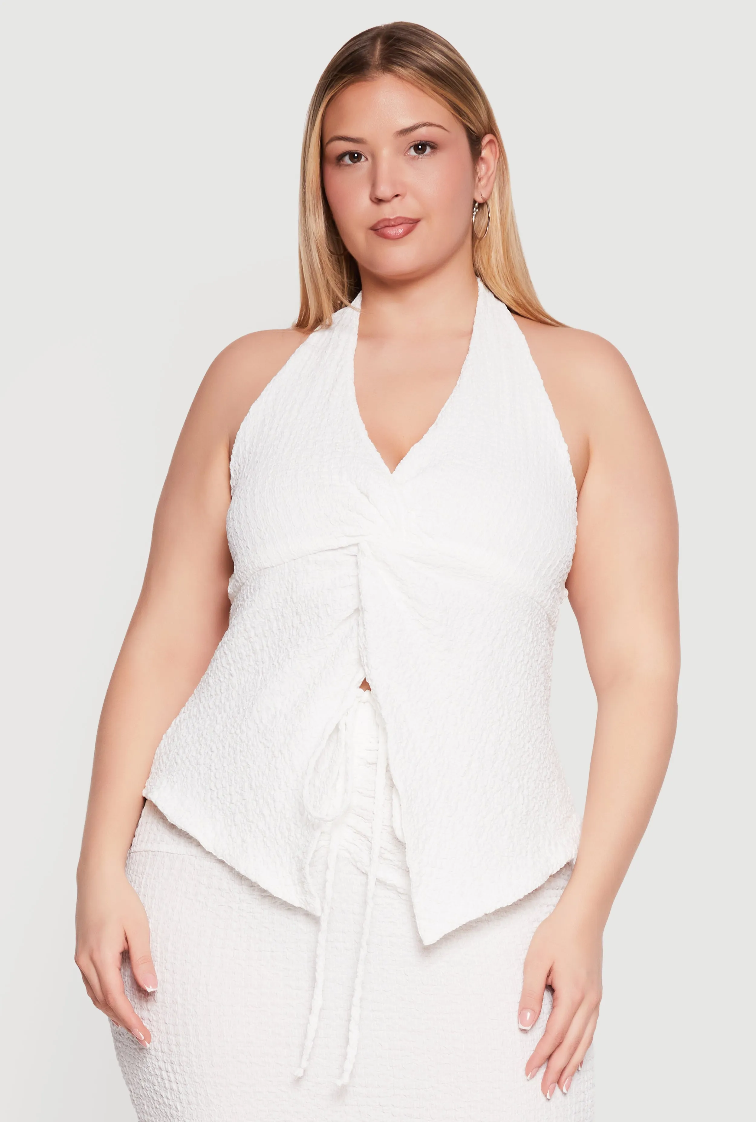 Plus Size Crepe Knit Twist Front Detail Split Hem Halter Top sold by Rainbow product image thumbnail 2
