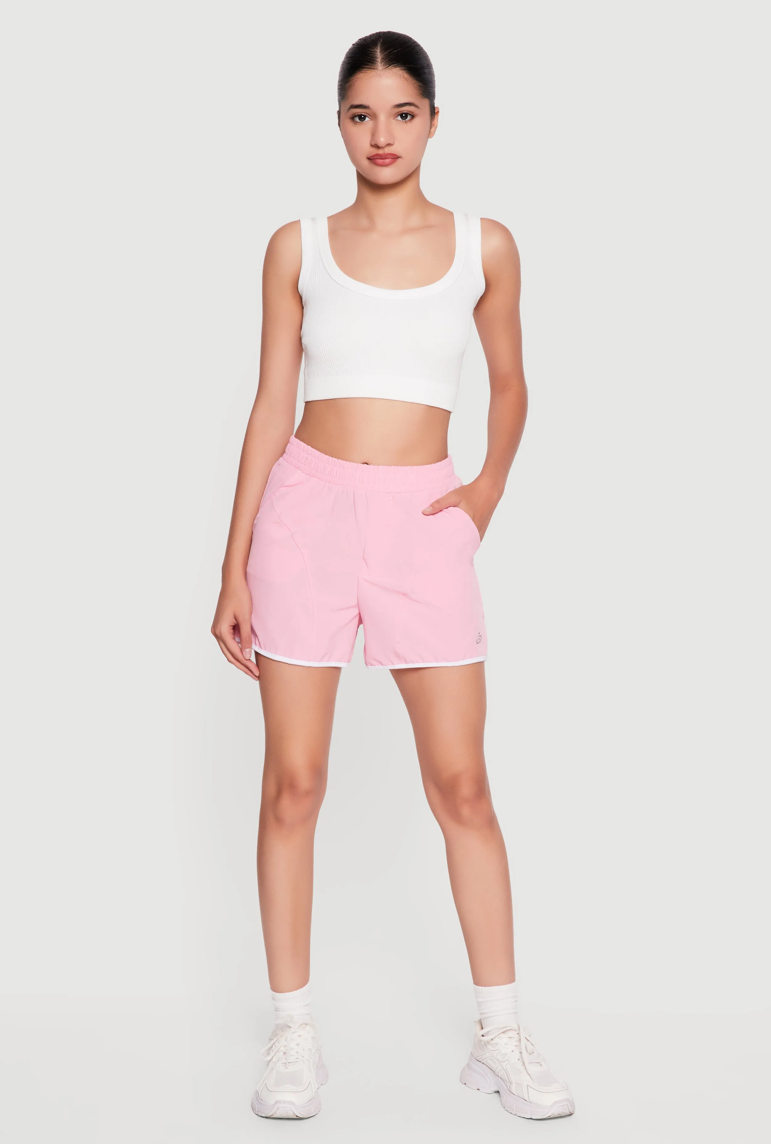 Contrast Trim Decorative Stitch Smocked High Waist Shorts sold by Rainbow