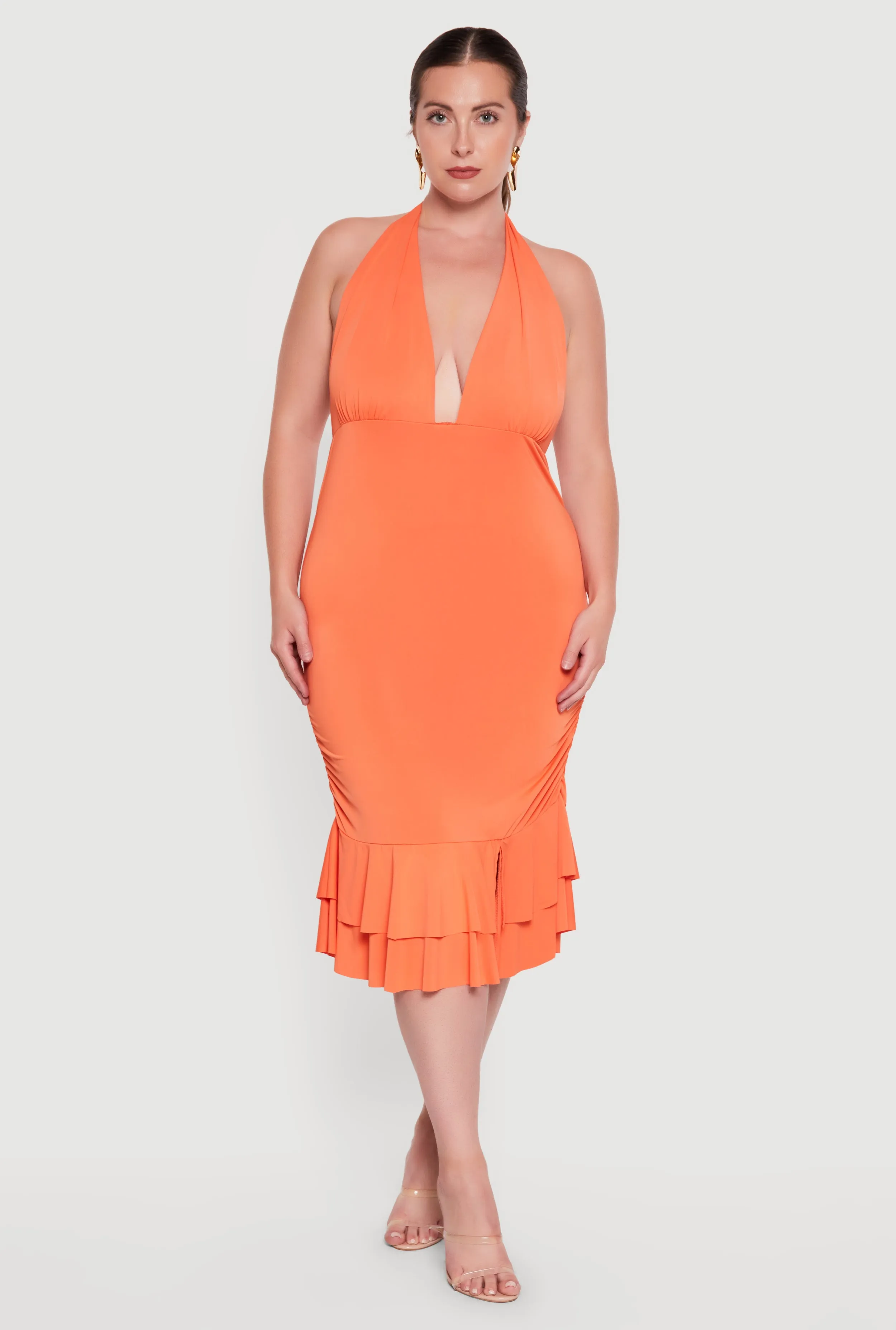 Plus Size Tiered Ruffle Hem Side Ruched Halter Dress sold by Rainbow product image thumbnail 3