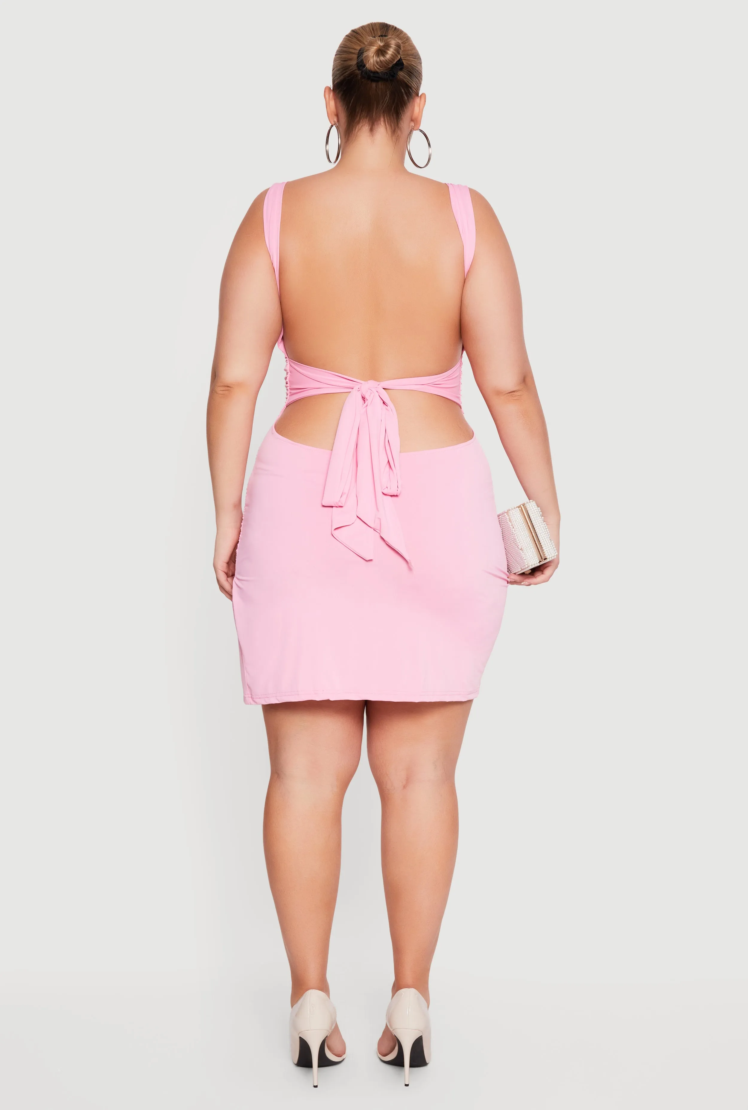 Plus Size Side Ruched Faux Wrap Low Open Back Dress sold by Rainbow product image thumbnail 3
