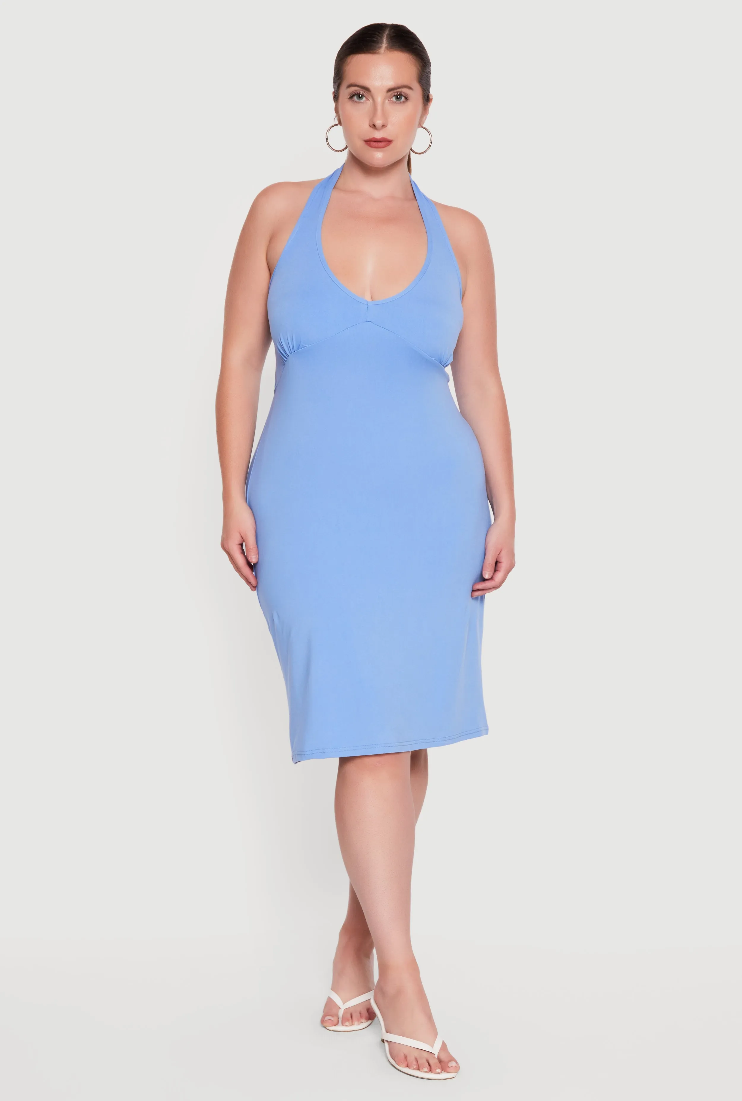 Plus Size Tie Waist Back Detail Midi Halter Dress sold by Rainbow