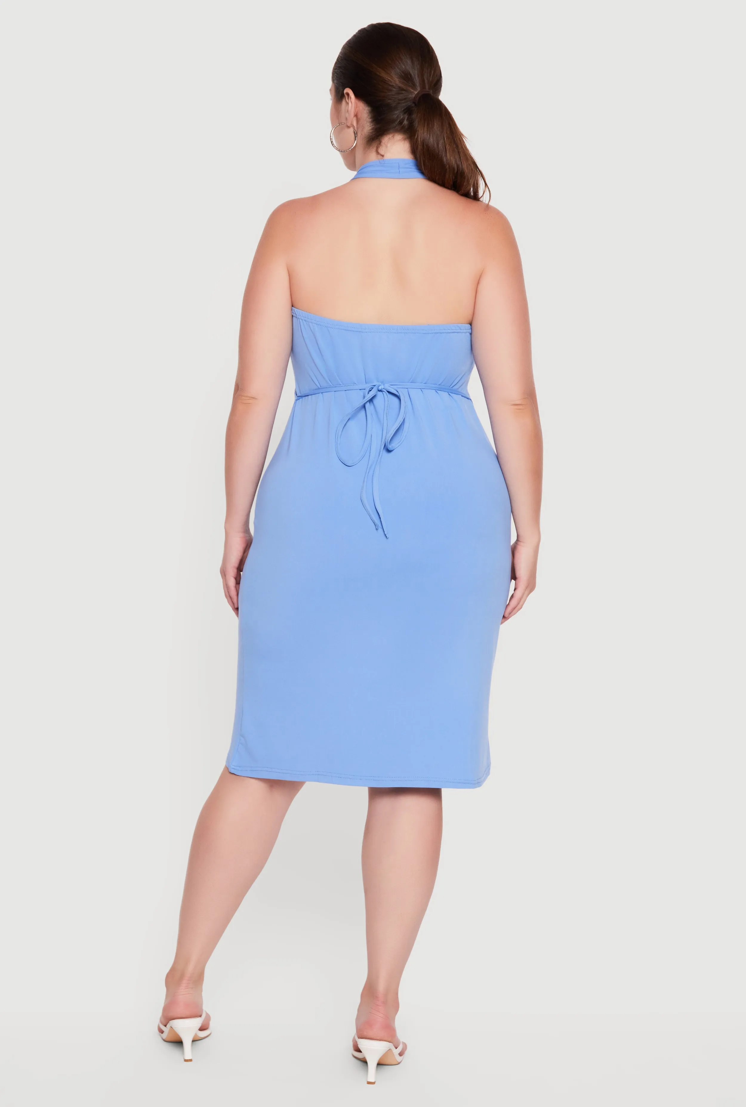 Plus Size Tie Waist Back Detail Midi Halter Dress sold by Rainbow product image thumbnail 3