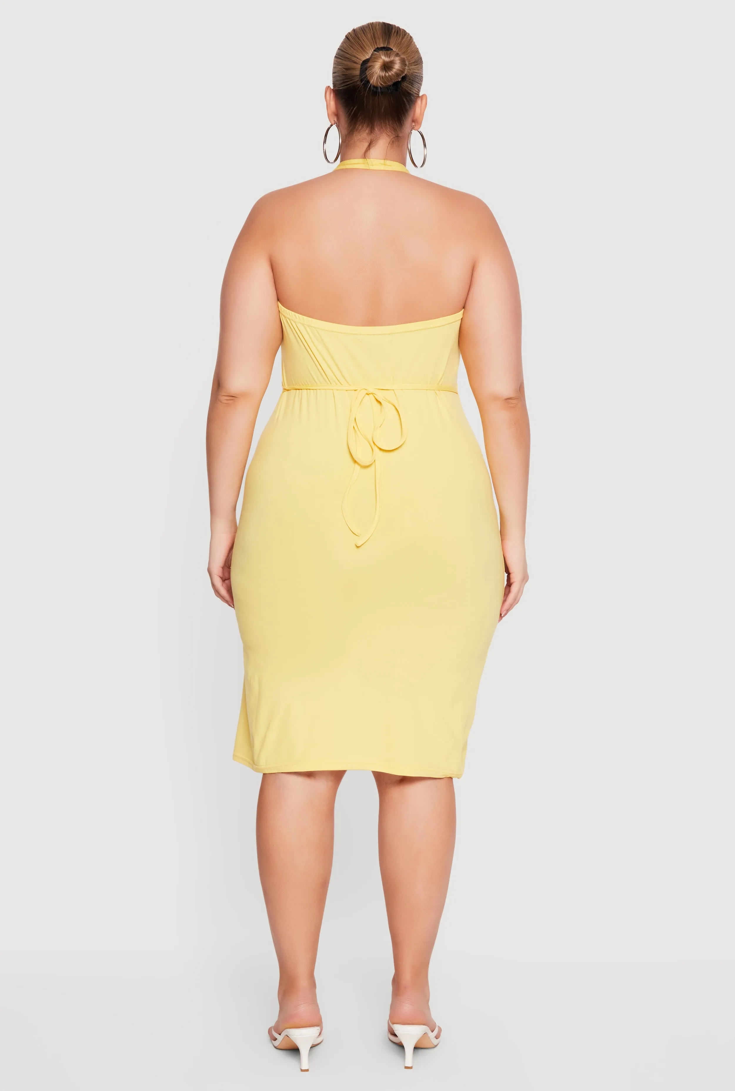 Plus Size Tie Waist Back Detail Midi Halter Dress sold by Rainbow product image thumbnail 3