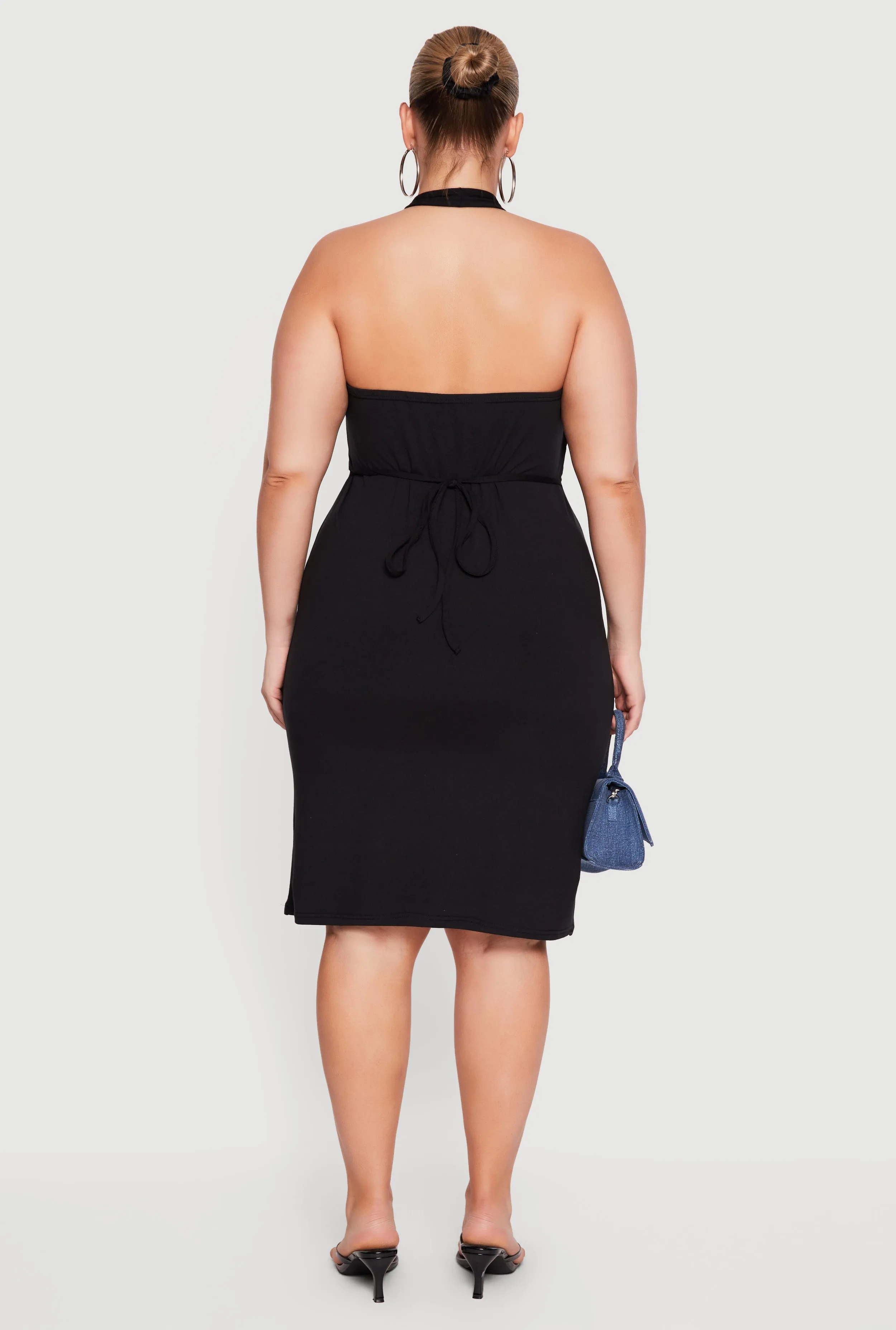 Plus Size Tie Waist Back Detail Midi Halter Dress sold by Rainbow product image thumbnail 3