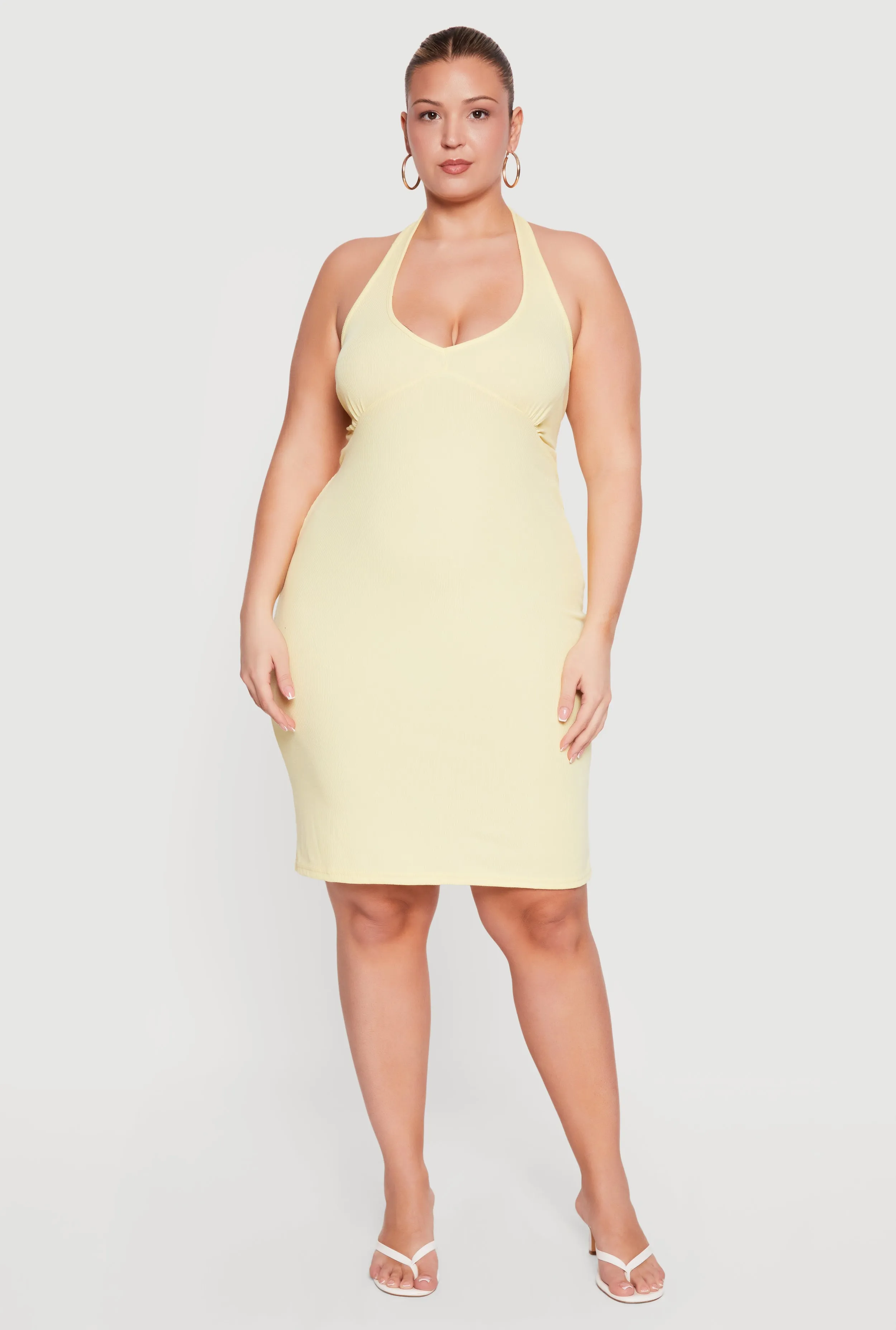 Plus Size Rib Knit Tie Waist Back Detail Midi Halter Dress sold by Rainbow product image thumbnail 2