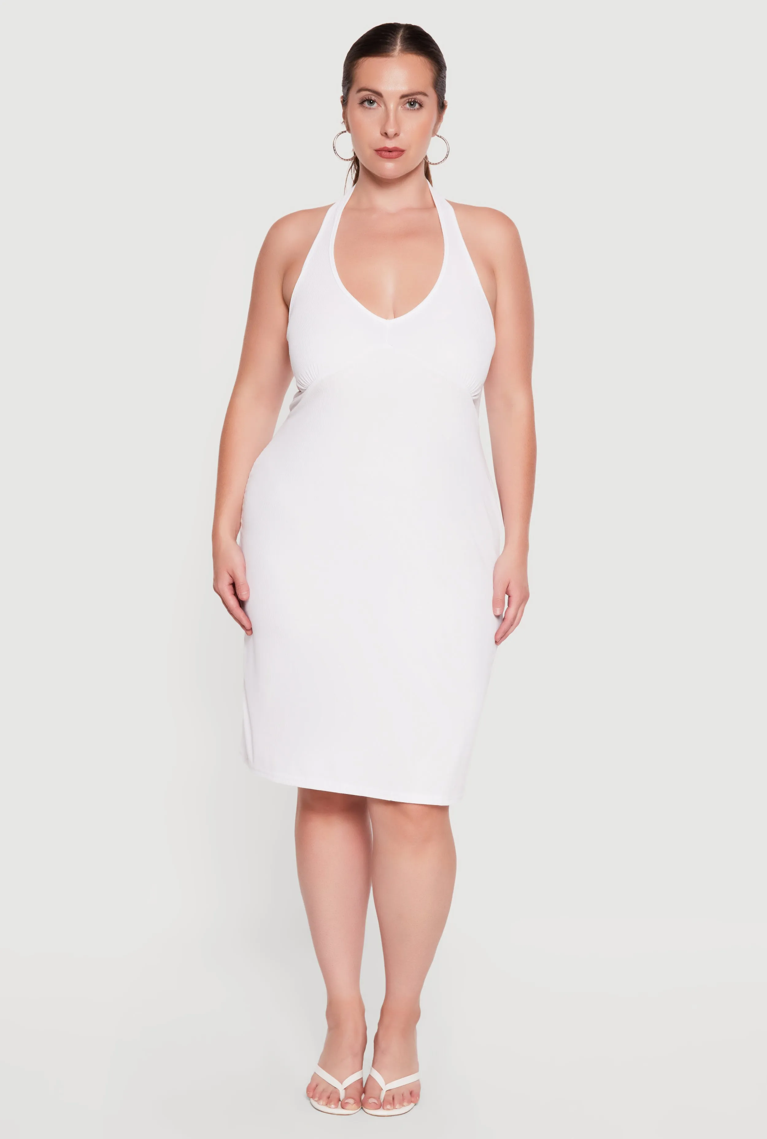 Plus Size Rib Knit Tie Waist Back Detail Midi Halter Dress sold by Rainbow product image thumbnail 3