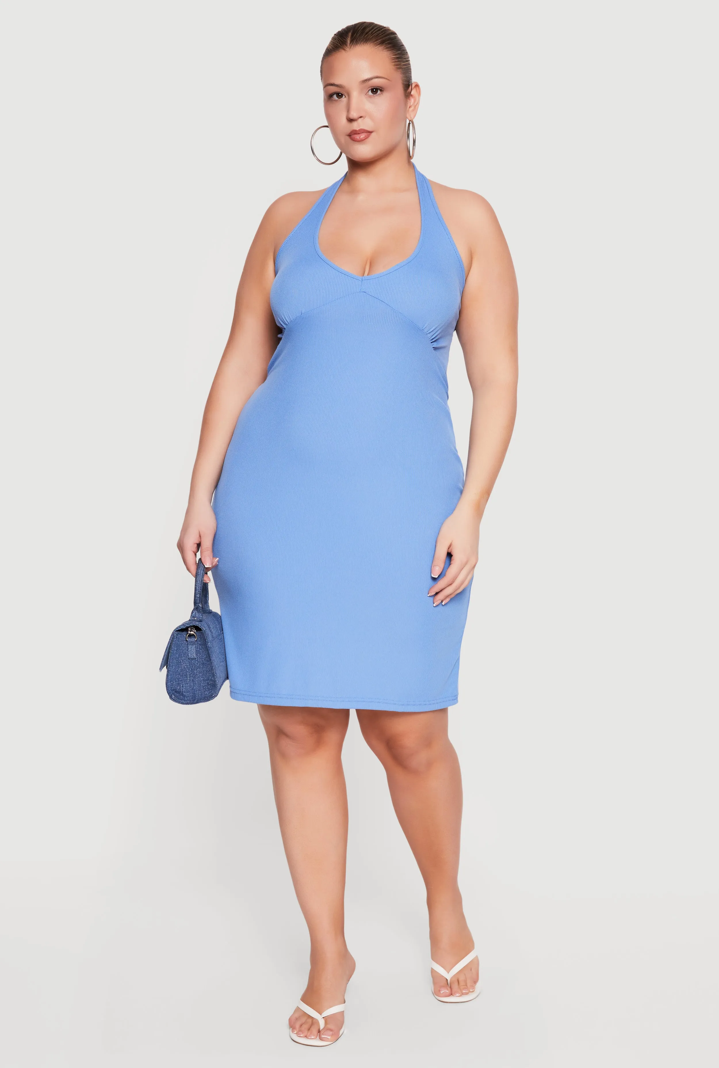 Plus Size Rib Knit Tie Waist Back Detail Midi Halter Dress sold by Rainbow product image thumbnail 4