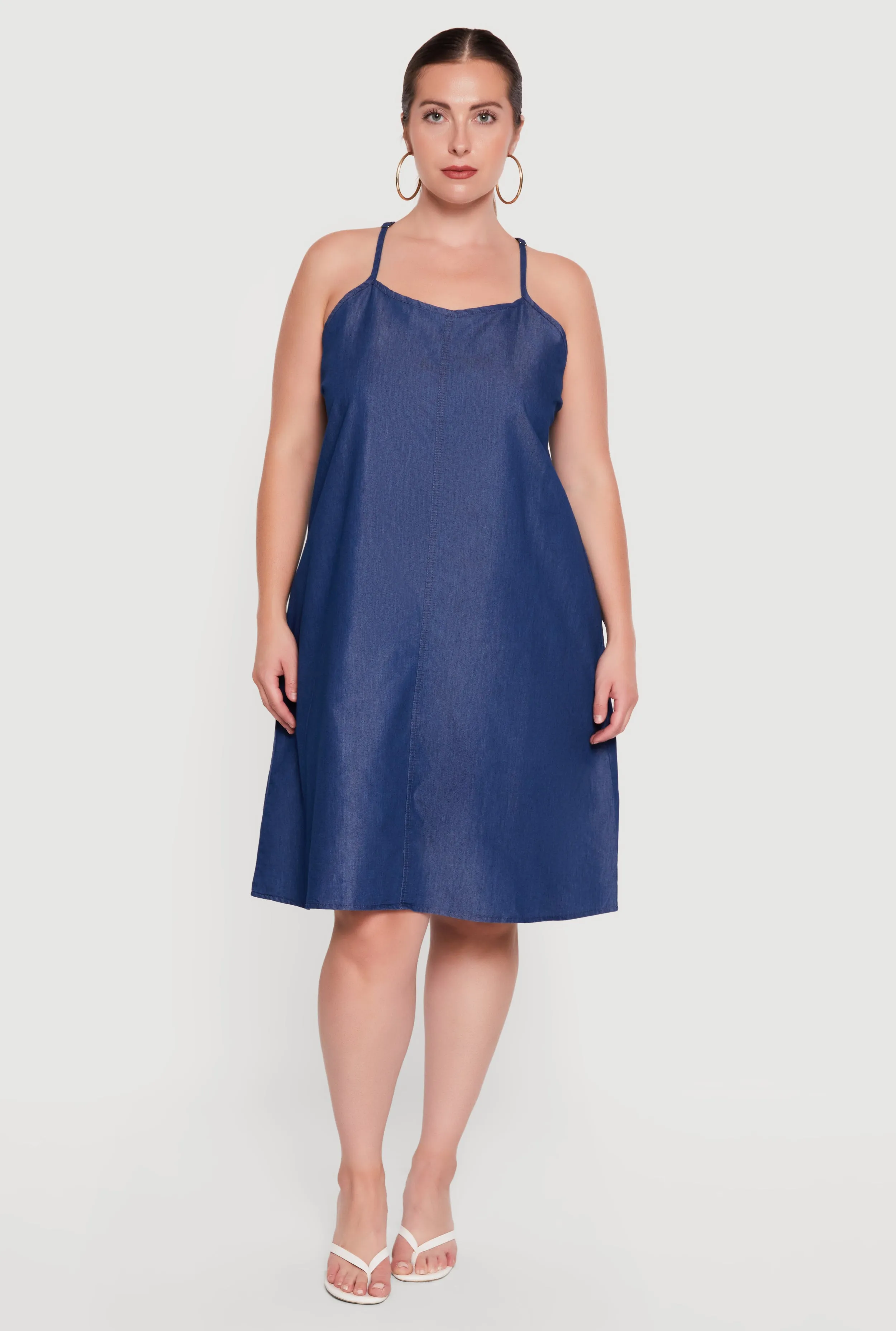 Plus Size Chambray Sleeveless Side Pocket Midi Dress sold by Rainbow product image thumbnail 2