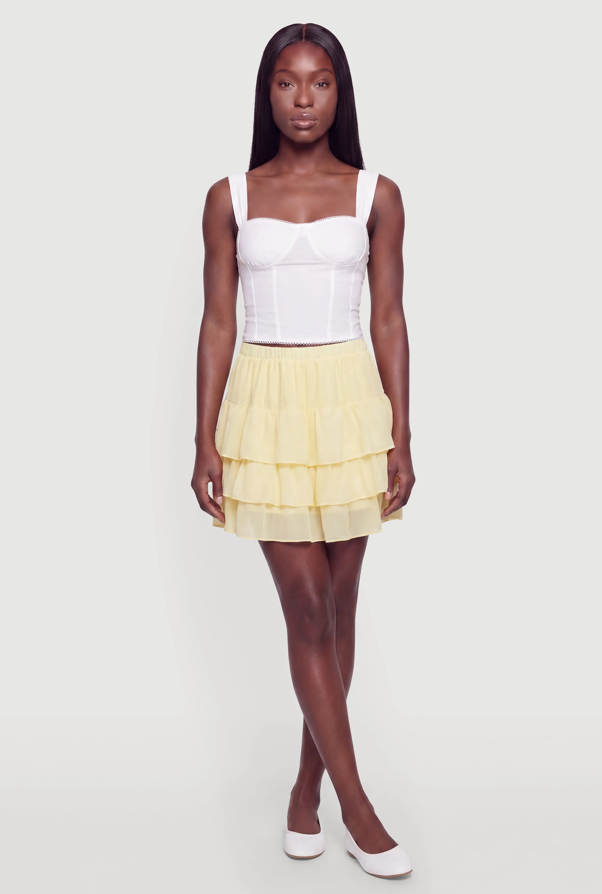 Trendy Mid Rise Tiered Skirt with Shorts Lining sold by Rainbow product image thumbnail 4