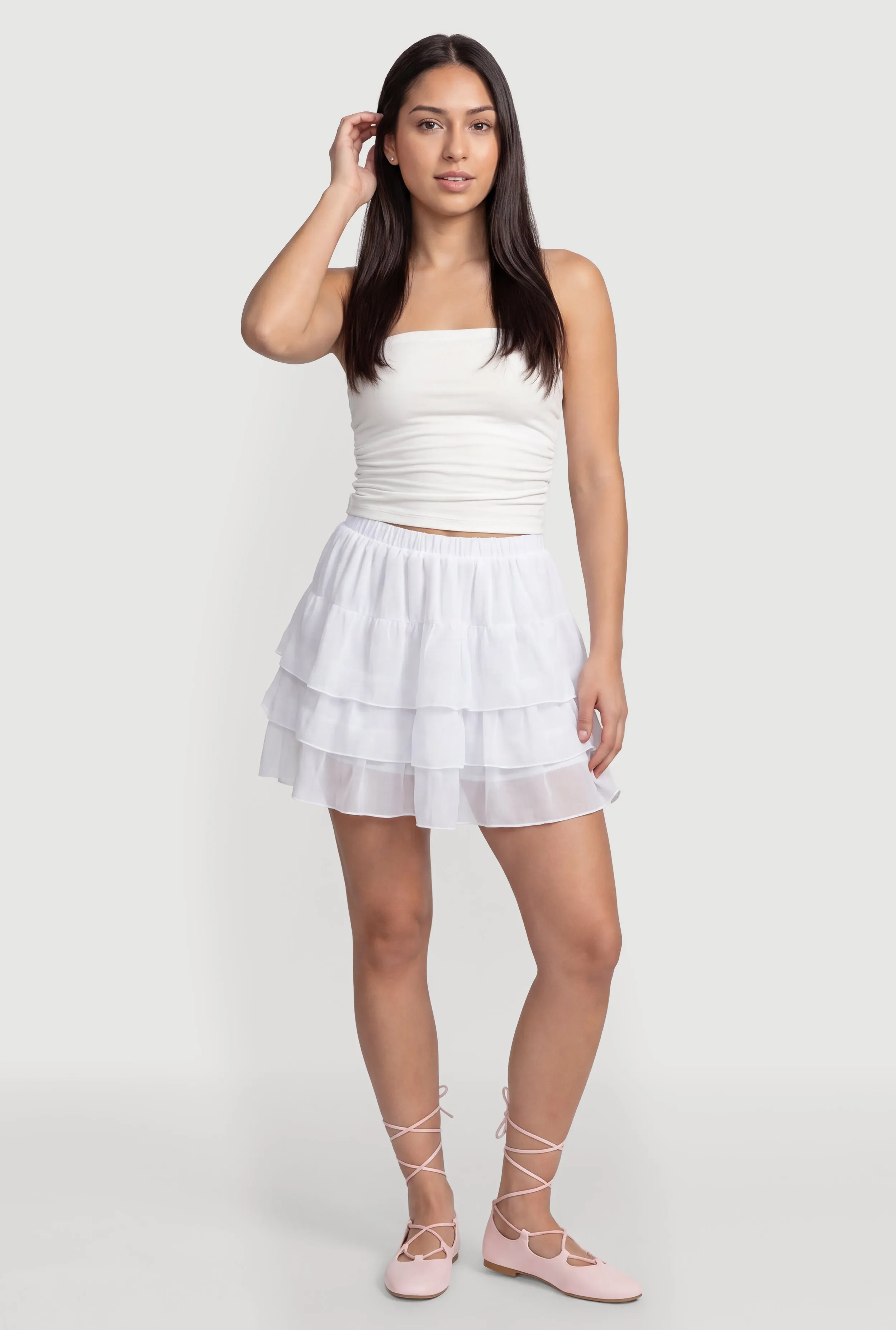 Trendy Mid Rise Tiered Skirt with Shorts Lining sold by Rainbow product image thumbnail 2