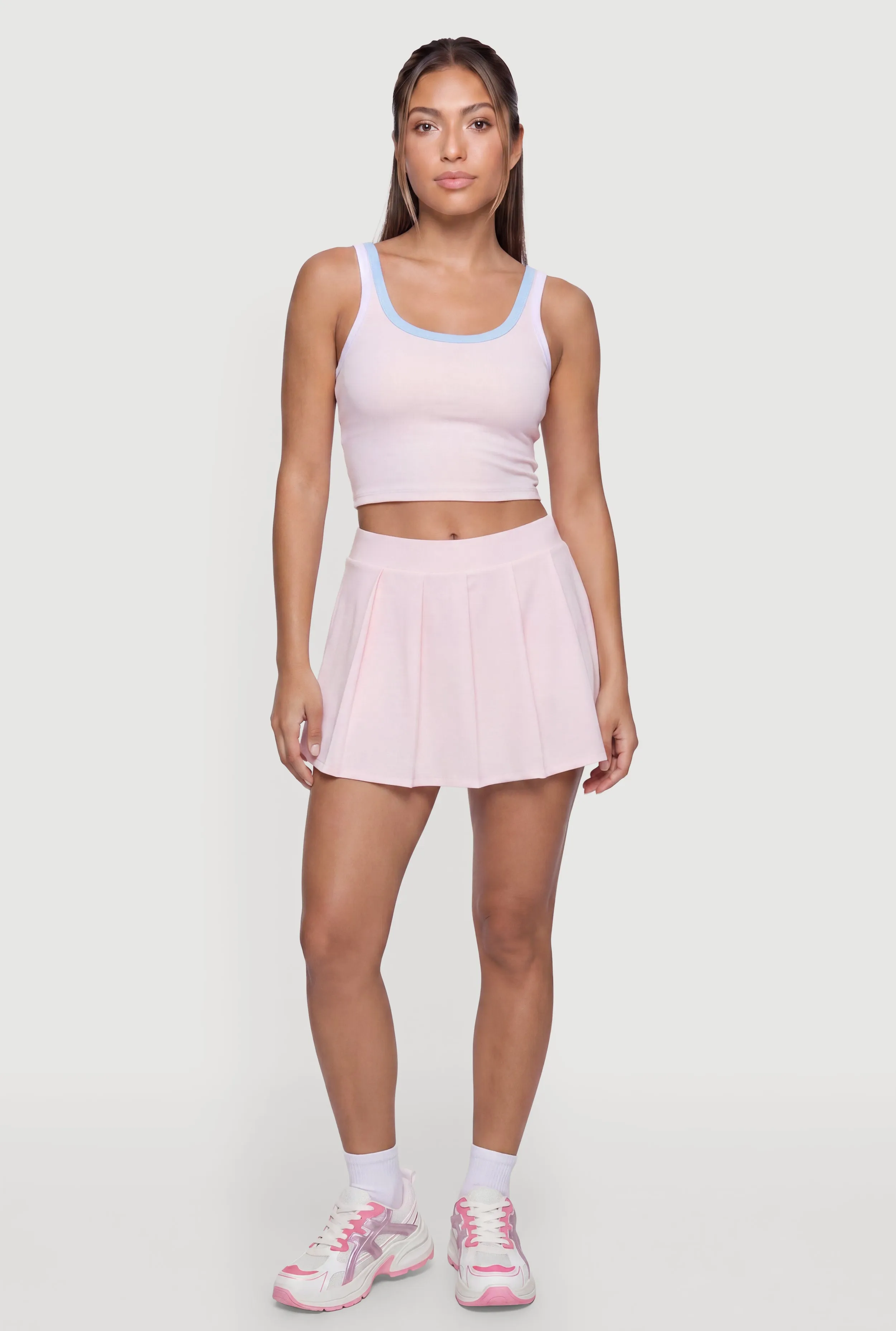 Pleated Mid Rise Mini Skirt with Shorts Lining sold by Rainbow