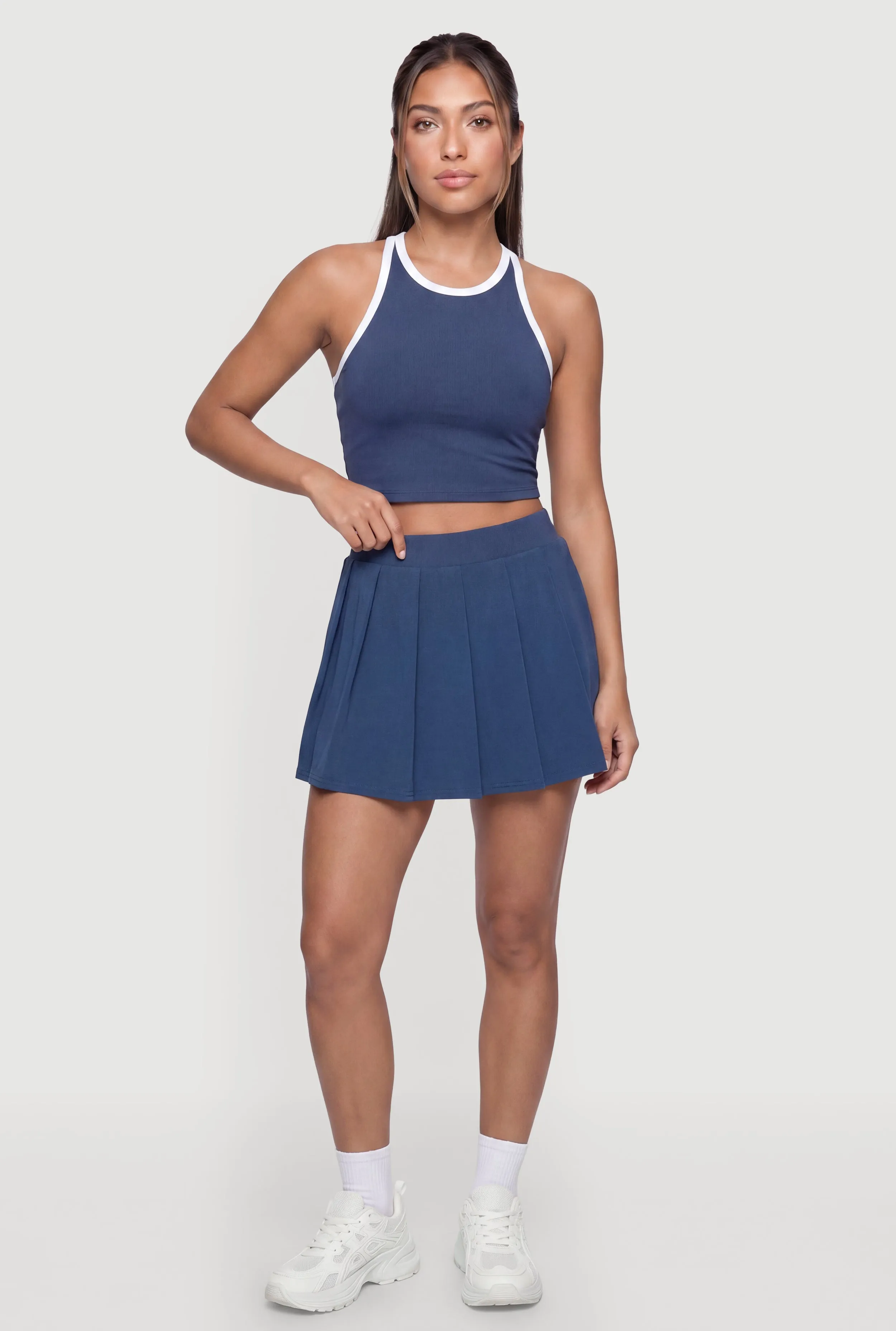 Pleated Mid Rise Mini Skirt with Shorts Lining sold by Rainbow