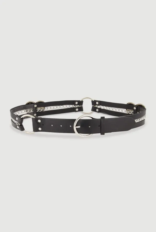 Metallic Heart Faux Leather Belt with Chains made by Rainbow