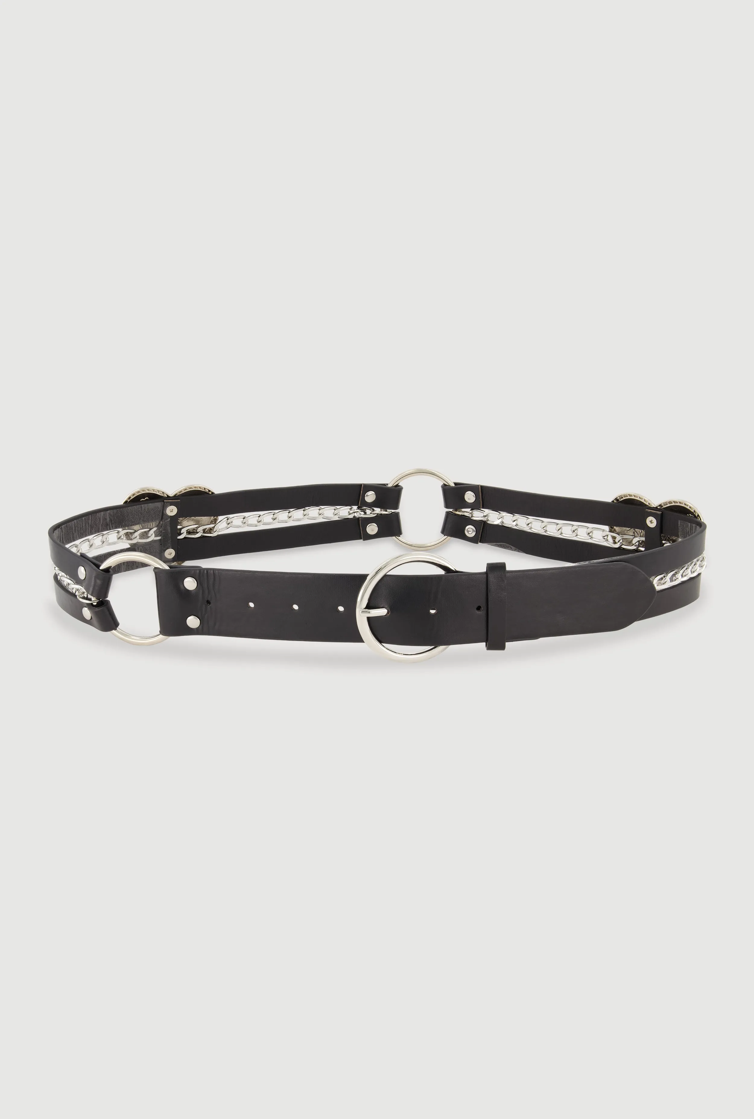 Metallic Heart Faux Leather Belt with Chains sold by Rainbow
