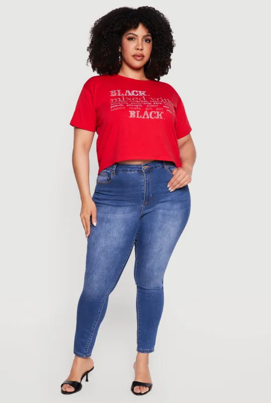 Plus Size Rhinestone Black Mixed With Graphic Tee made by Rainbow