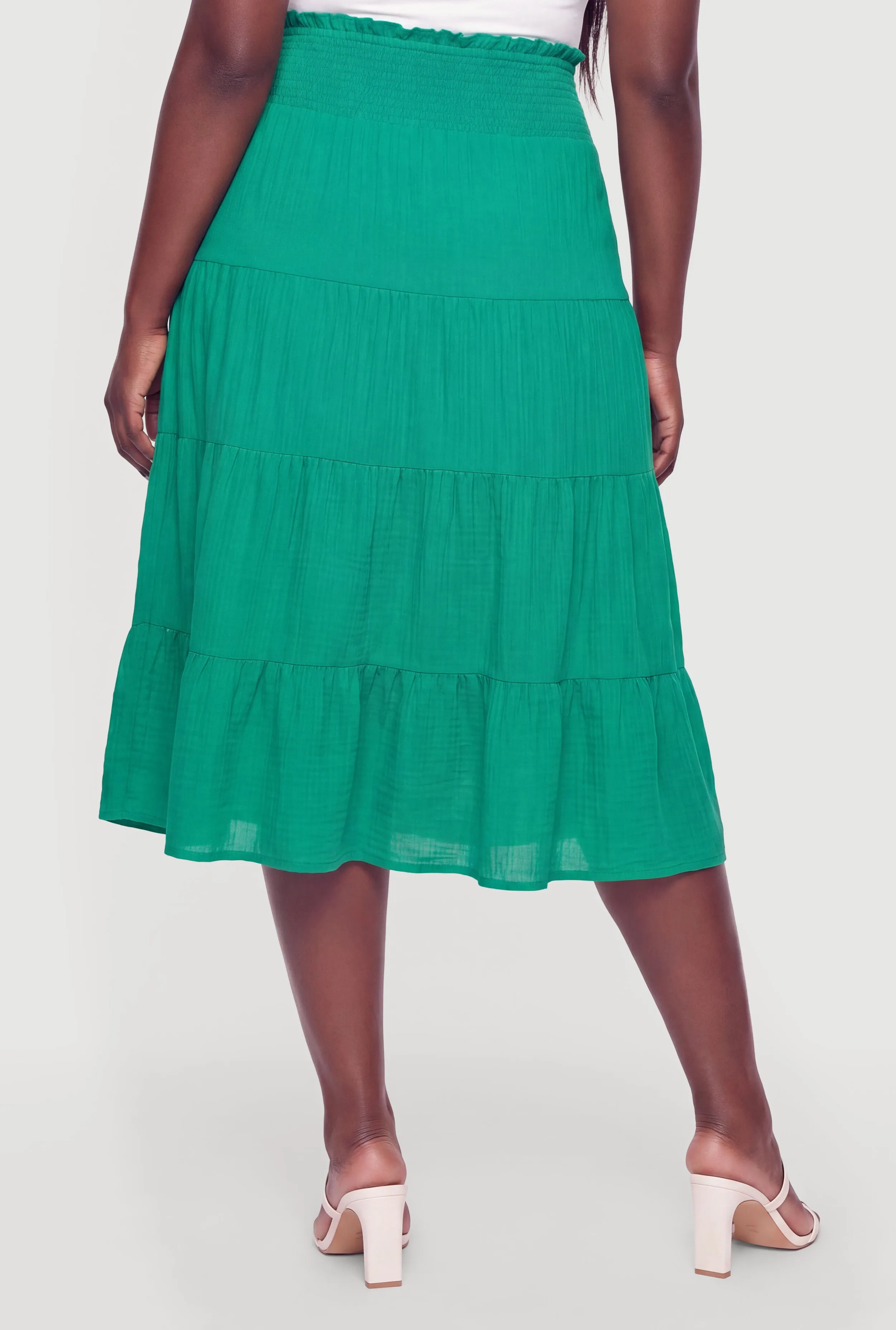 Plus Size Smocked High Waisted Tiered Maxi Skirt sold by Rainbow product image thumbnail 5