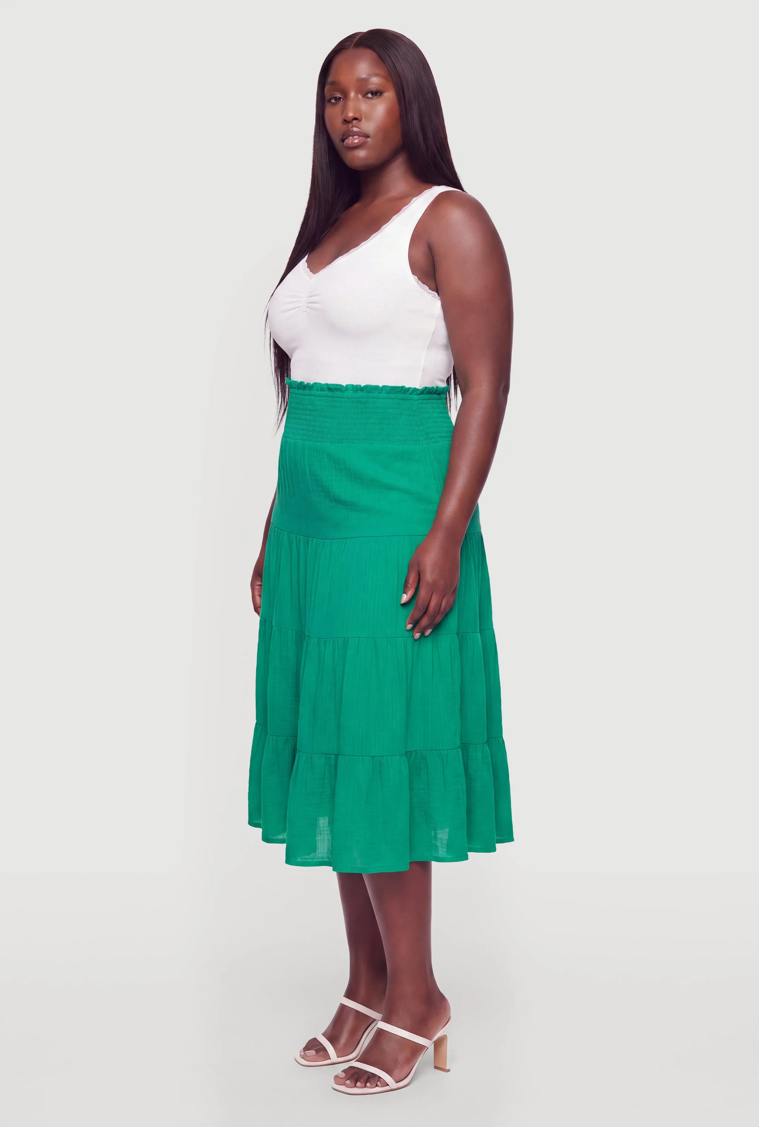 Plus Size Smocked High Waisted Tiered Maxi Skirt sold by Rainbow product image thumbnail 2