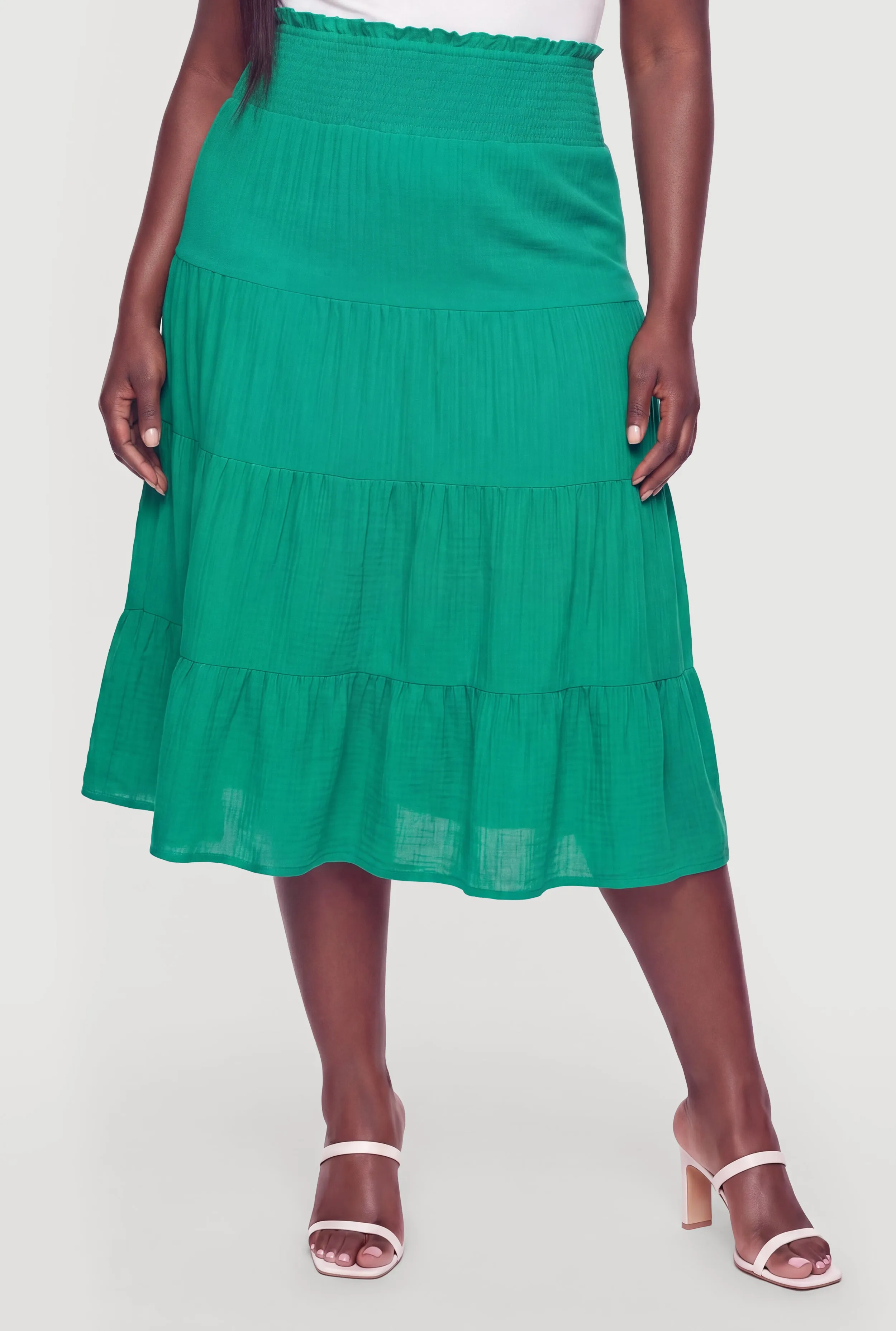 Plus Size Smocked High Waisted Tiered Maxi Skirt sold by Rainbow product image thumbnail 3