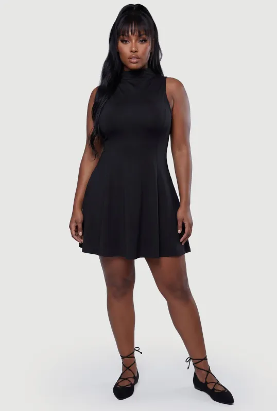 Plus Size Sleeveless Mock Neck Skater Dress made by Rainbow
