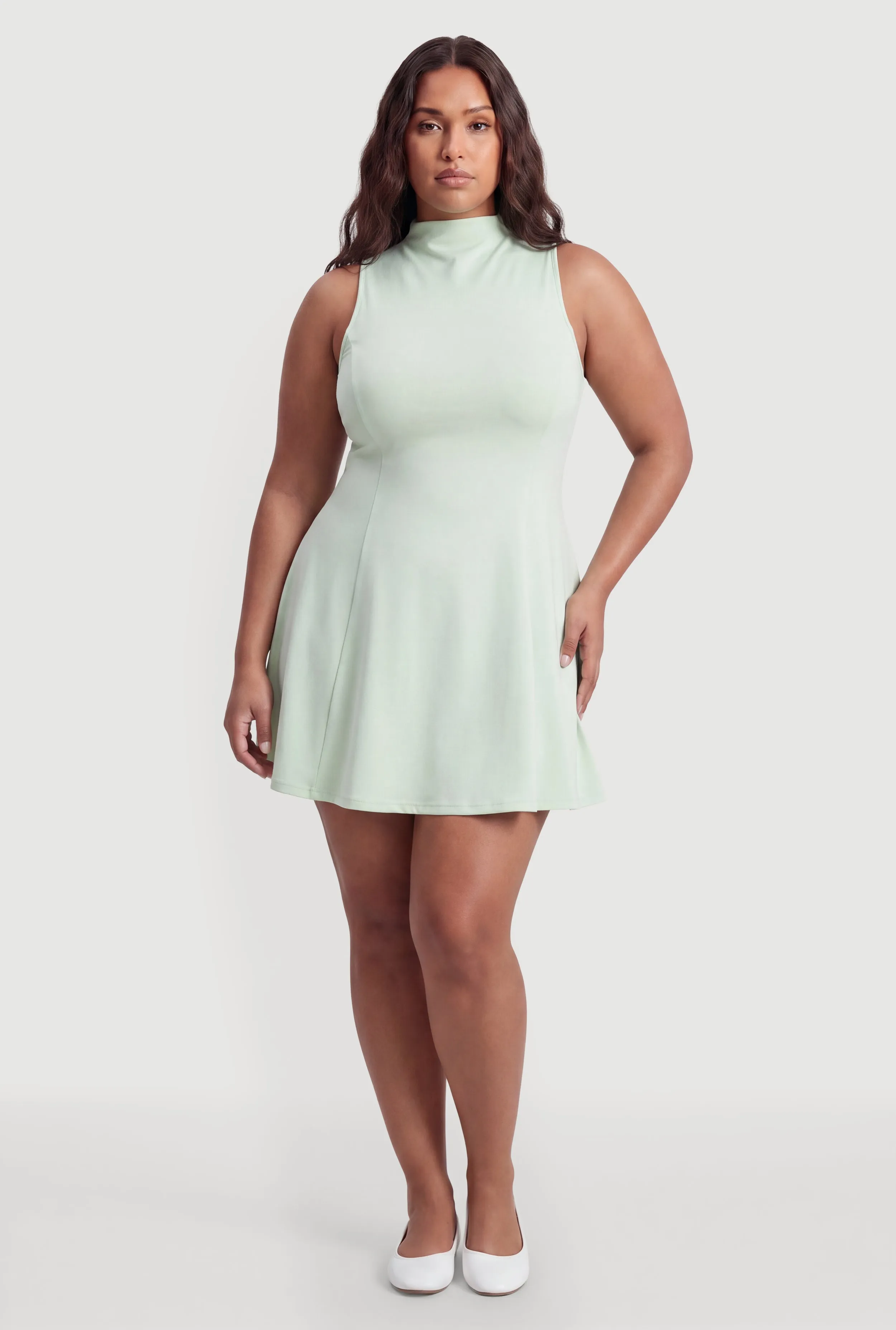 Plus Size Sleeveless Mock Neck Skater Dress sold by Rainbow product image thumbnail 4