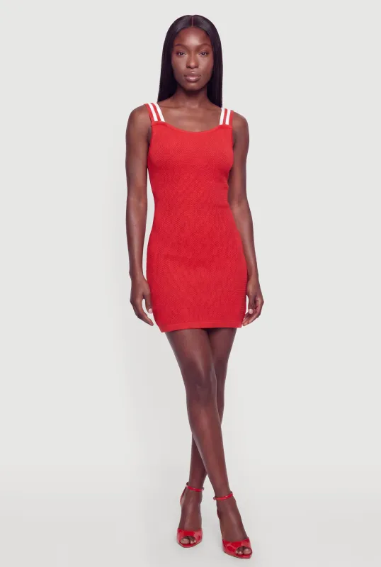 Varsity Stripe Strap Detail Cross Back Mini Dress made by Rainbow