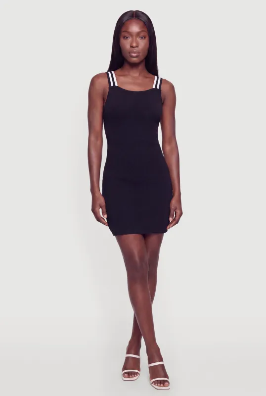 Varsity Stripe Strap Detail Cross Back Mini Dress made by Rainbow