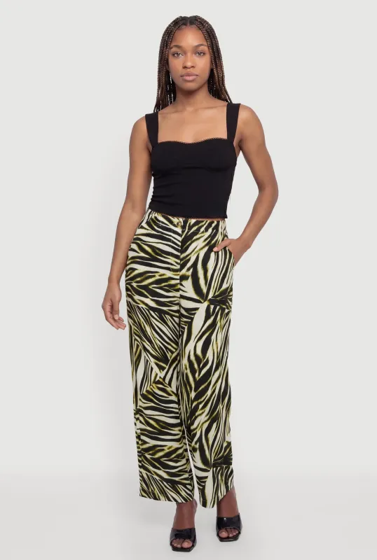 Zebra Print High Waisted Wide Leg Pants made by Rainbow