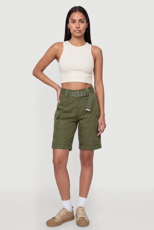 Mid Rise Cargo Shorts with Belt made by Rainbow