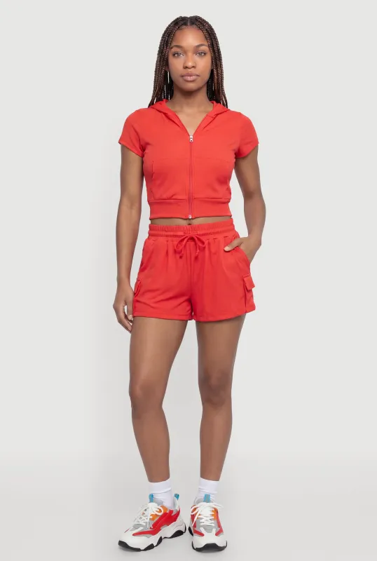Drawstring Waist Mid Rise Cargo Shorts made by Rainbow