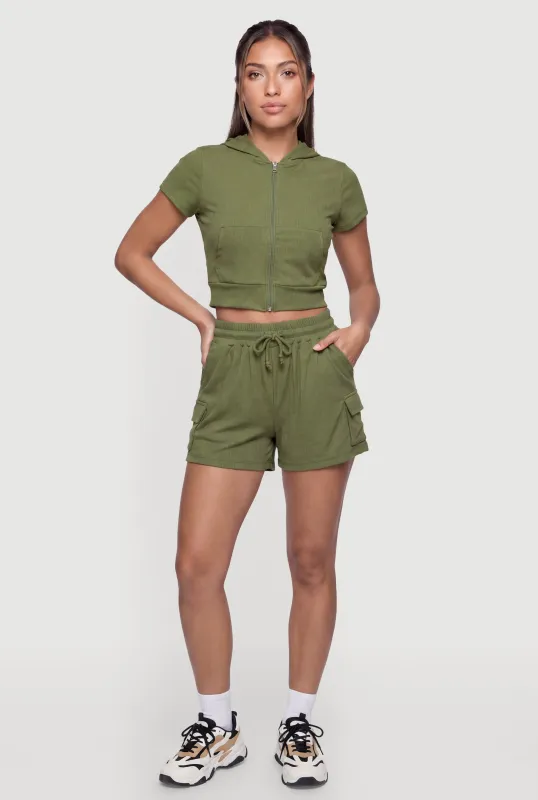 Drawstring Waist Mid Rise Cargo Shorts made by Rainbow