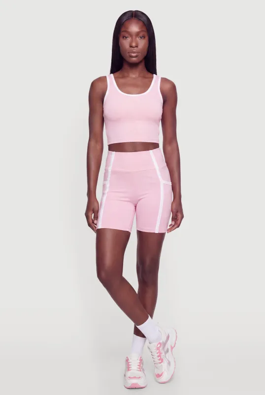 Contrast Trim High Waisted Biker Shorts made by Rainbow