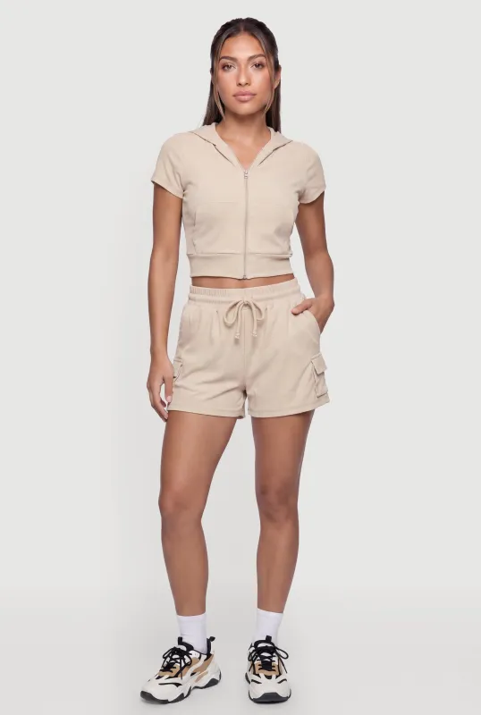 Drawstring Waist Mid Rise Cargo Shorts made by Rainbow
