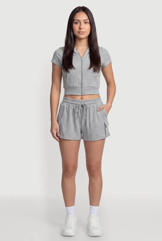 Drawstring Waist Mid Rise Cargo Shorts made by Rainbow