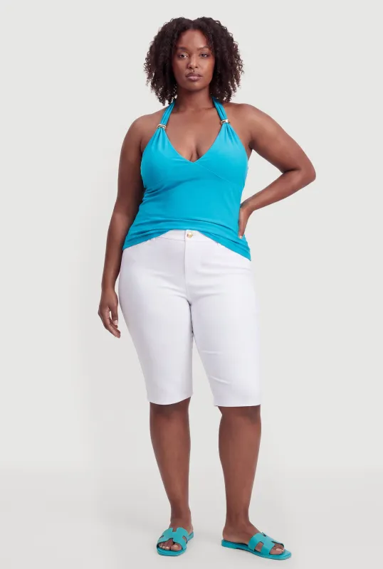 Plus Size Metallic Detail Tie Back Halter Top made by Rainbow